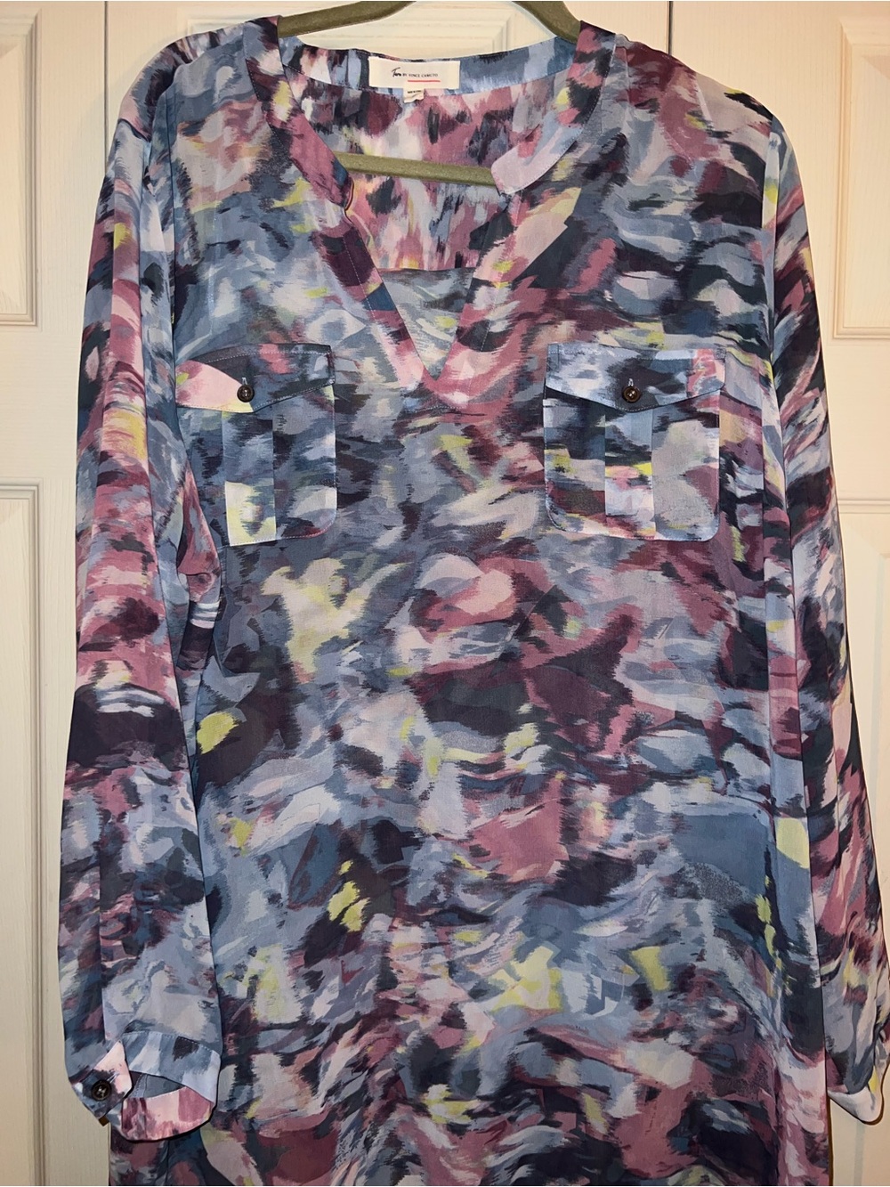 NWOT Vince Camuto Watercolor Print Long Sleeve Blouse in Blue & Mauve 2x